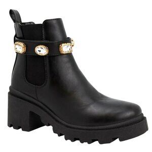 Sugar Favorite Rhinestone Embellished Black Faux Leather Chelsea Boots Size 8M